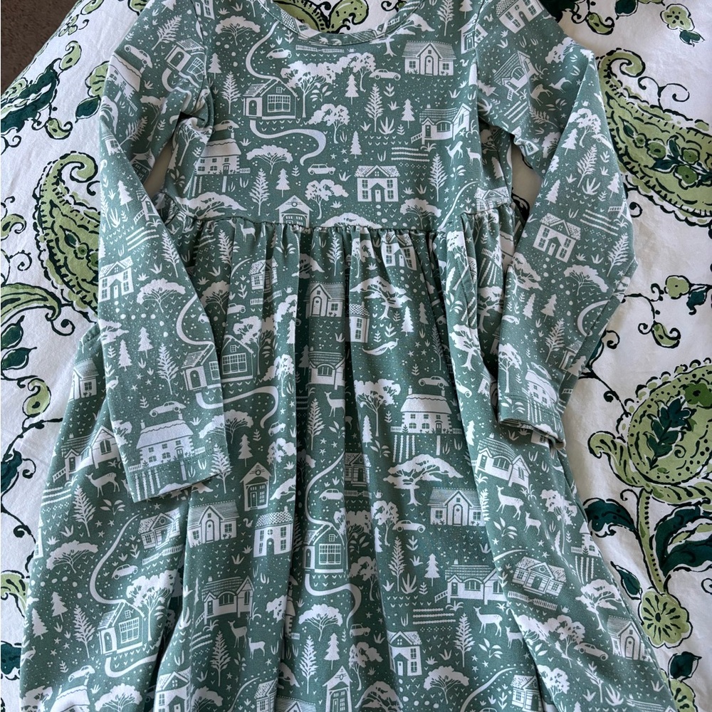 Hanna Andersson Sage Green & White Scenic Print Dress